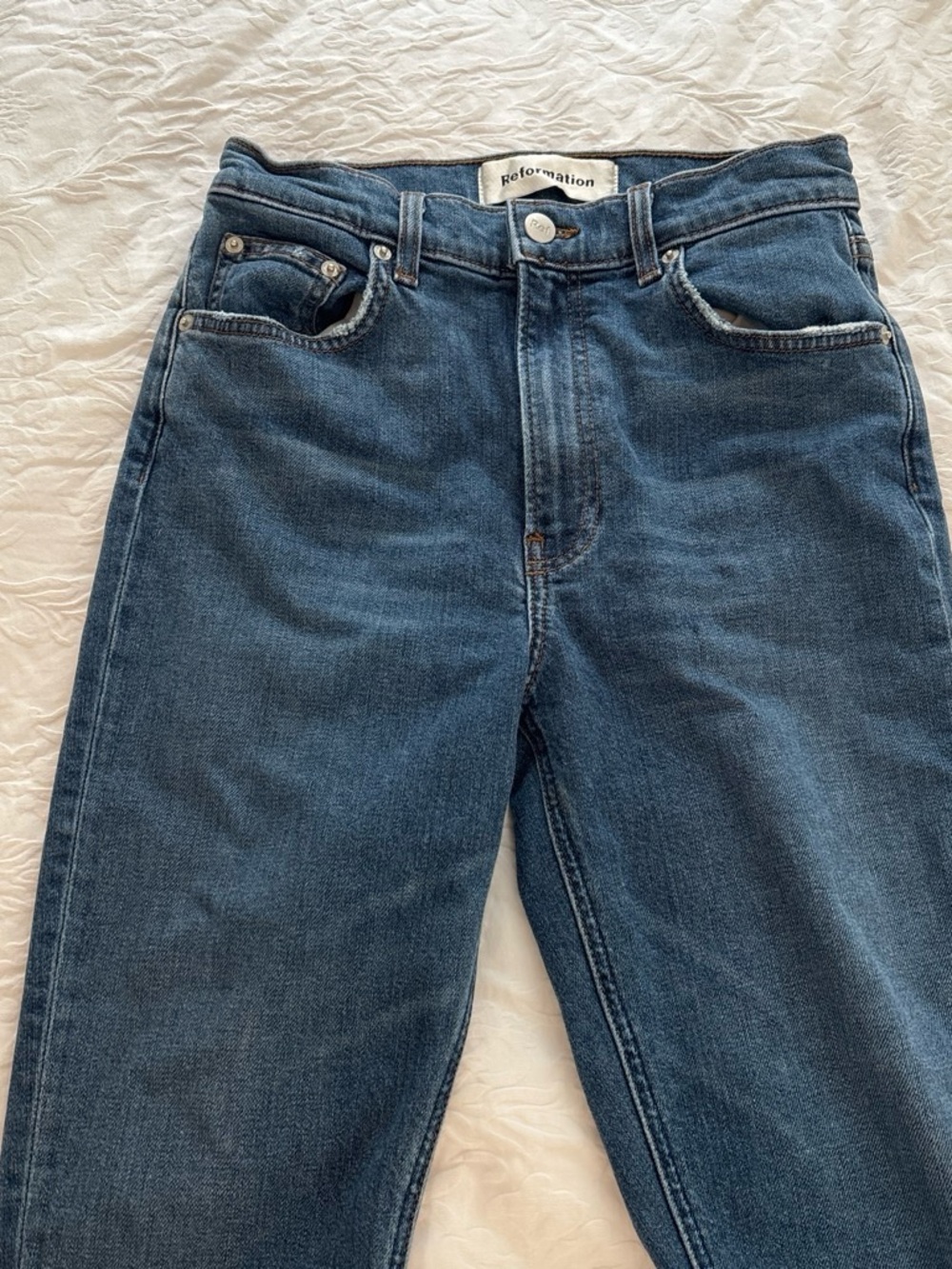 Reformation High-Rise Straight Jeans in Indigo Blue
